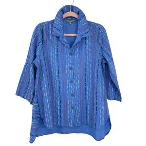 Habitat Clothes to Live In Small Tunic Blue Colorful Dashes 3/4 Sleeve Lagenlook